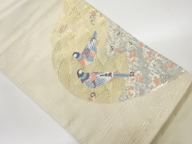 JAPANESE KIMONO / WAVE / FLOWER PATTERN BIRD NAGOYA OBI